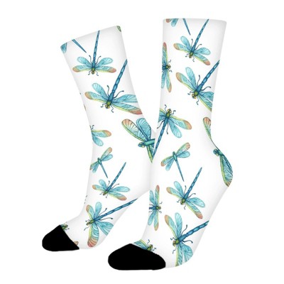Dragonfly Women Printed Crew Socks Funny Funky Socks Soft Polyester Novelty Gifts for Artists Men