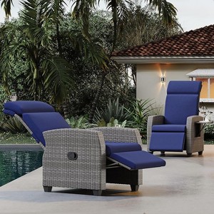 Coucheta Outdoor Recliner Collection - Adjustable Backrest & Footrest, PE Wicker with Flip-Up Table & Air Pump, 155° Lay Flat, Multiple Colors - 1 of 4