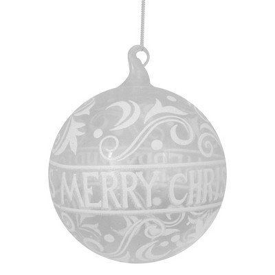 Northlight Clear and White Glass Merry Christmas Ball Ornament 6" (150mm)