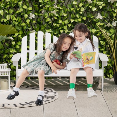 Infans 2 Person Adirondack Chair Kid Solid Wood Loveseat Backrest Arm Rest Patio White