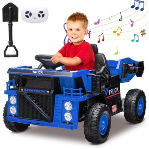 2-Seater Electric Ride on Truck Toy Car Construction Vehicle, 12V Kids Ride on Dump Truck, Remote Control, Key Start, Shovel, Dump Bed, Music - 1 of 4