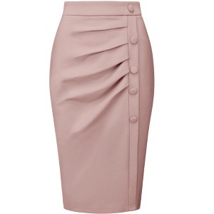 Hobemty Women's Wear to Work Elastic High Waist Pleated Bodycon Midi Skirts - 1 of 4