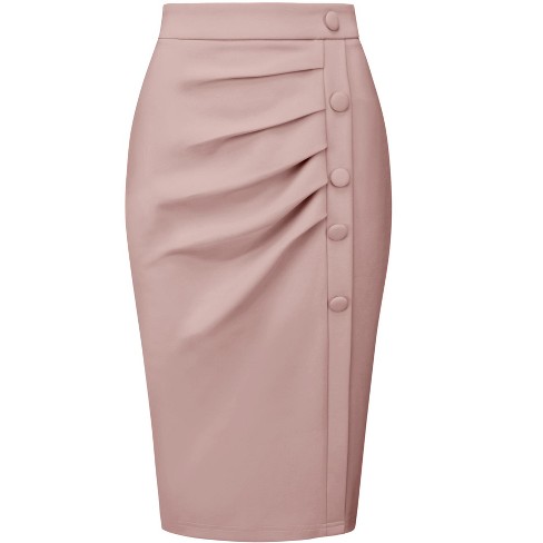 Hobemty Women's Wear to Work Elastic High Waist Pleated Bodycon Midi Skirts - image 1 of 4