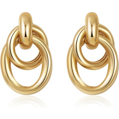 Trendy Gold Plated Knot Earrings for Women Chunky Statement Drop Dangle Earrings Lightweight Fashion Accessories Gold Jewelry