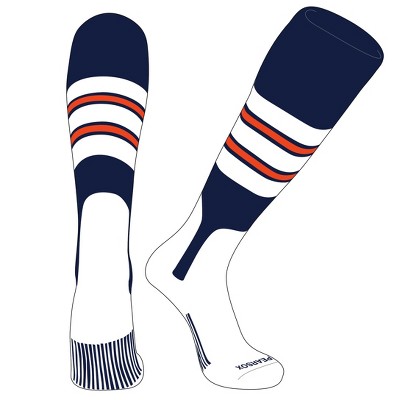 PEAR SOX OTC Baseball Softball Stirrup Socks (E, 7in) Navy, White, Orange (XL)