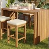 ELJGET 5 Piece Outdoor Bar Set, Patio Acacia Wood Bar Height Table & Four Stools with Cushions, for Poolside, Backyard - 2 of 4