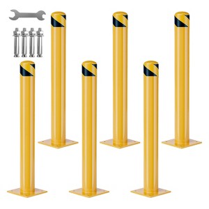6-Pack 36" Heavy Duty Safety Bollards - Yellow Carbon Steel w/ Reflective Tape & Anchor Bolts, Removable Traffic Posts for Warehouse, Garage - 1 of 4