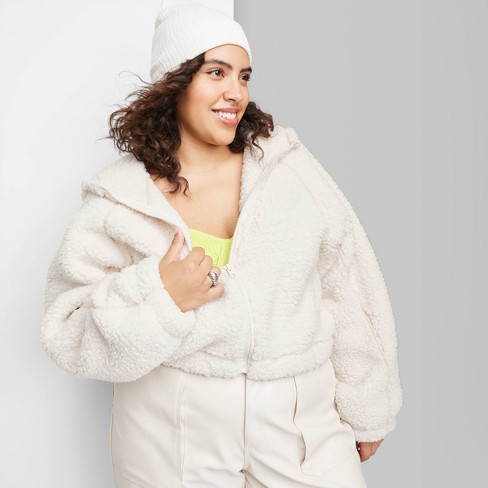 Women's Faux Shearling Full Zip-Up Sweatshirt - Wild Fable™ Off-White 3X/4X