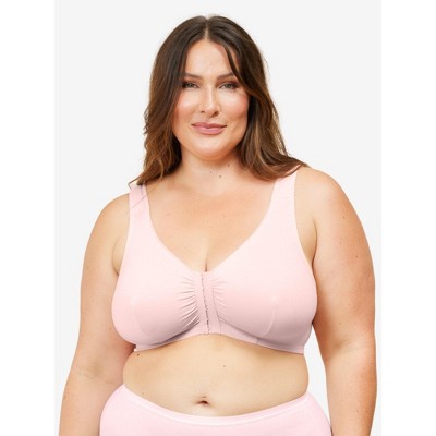 Leading Lady The Meryl - Cotton Front-Closure Comfort & Sleep Bra in Pink,  Size: 38AB