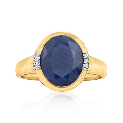 Ross-Simons 4.50 Carat African Sapphire Ring With Diamond Accents in 14kt Yellow Gold