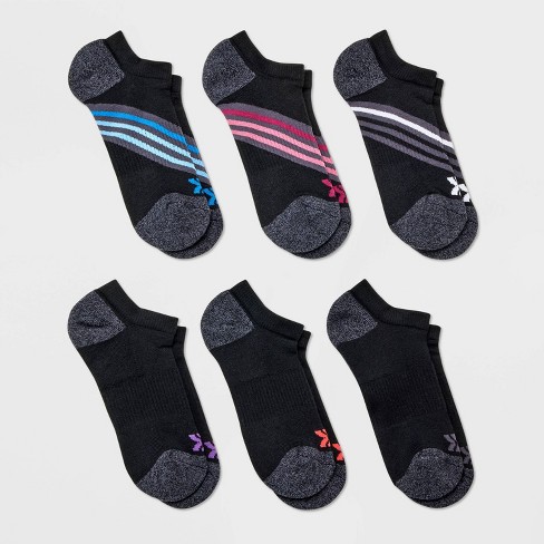 Women's 6pk Varsity Striped No Show Athletic Socks - All In Motion™ Black  4-10