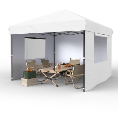 10x20 heavy-duty pop-up canopy w/ 6 walls, 3 heights. Includes bag, weights, stakes & ropes. Ideal for outdoor events!
