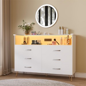 Dresser for Bedroom with LED Lights – 6 Drawer Dressers with Charging Station, Wood Storage Chest for Entryway - 1 of 4