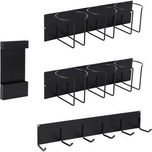 Cup Holder for Refrigerator, Water Bottle Organizer with Lid Hook Straw Holder, Black Steel Tumbler Storage Rack for 40 Oz Cup Accessories - 1 of 4