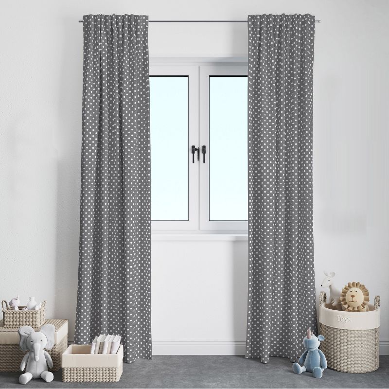 Bacati - Pin Dots Gray Cotton Printed Single Window Curtain Panel, 3 of 5