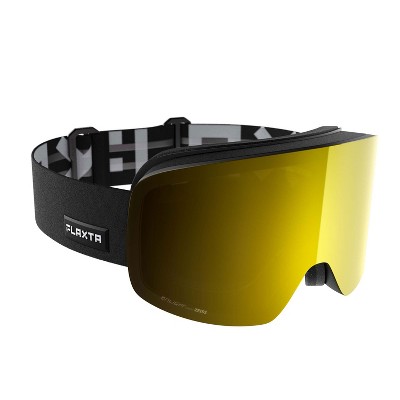 Flaxta Prime Men and Women's Frameless Ski & Snowboard Winter Sports Goggles with Anti-Fog and Anti-Scratch Double Lenses, Black with Gold Mirror Lens