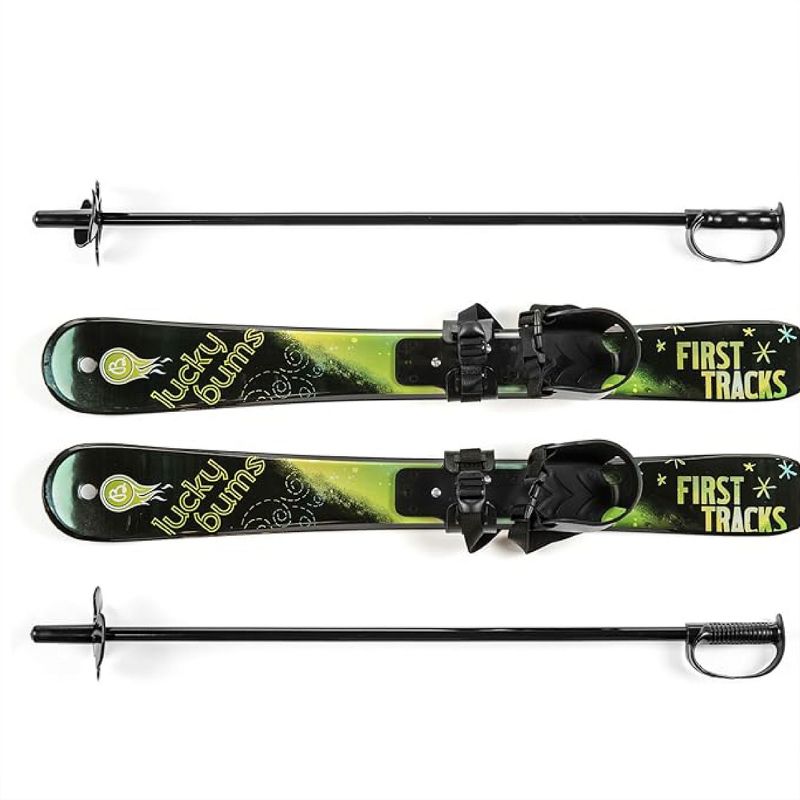 Lucky Bums Toddler Kids Beginner BPA Free Plastic Snow Skis with Adjustable Bindings for Toddler Boots Sizes 4 to 7, for Children 4 and Under, Green, 1 of 7