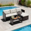 Celebalcony Outdoor Patio Furniture 3-Piece Rattan Outdoor Sectional SofaL Shaped Patio Couch with Cushion Glass Table for Balcony, Garden - 2 of 4