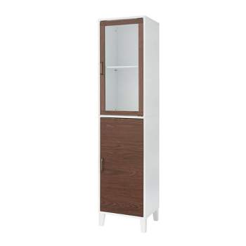Teamson Home Tyler Two Tone Modern Wooden Linen Tower Cabinet Walnut/White - Elegant Home Fashions