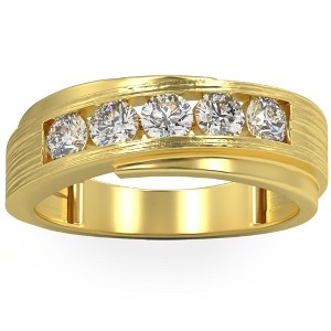 Pompeii3 1Ct Diamond Men's Ring Brushed Wedding Band in White Rose or Yellow Gold - 1 of 2
