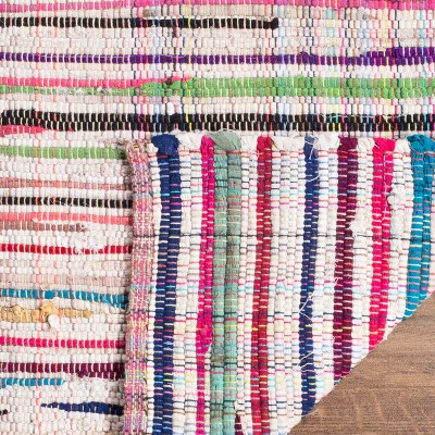 Ivory and Multicolor Handwoven Wool Cotton Stripe Rug