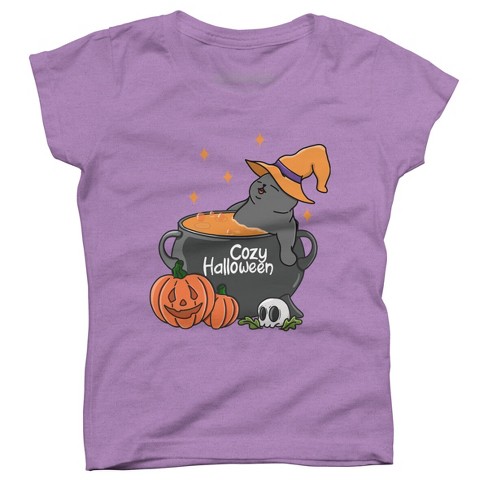 Girl's Design By Humans Cozy Halloween By kimprut T-Shirt - Purple Berry -  X Large