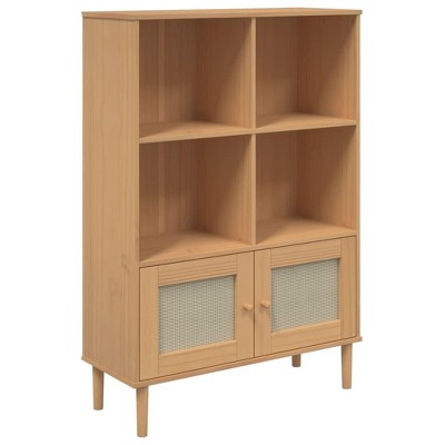 vidaXL SENJA Bookcase - Brown, Free-Standing, Rattan Look Doors, Solid Pine Wood with UV Varnish
