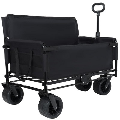 3-in-1 Folding Utility Wagon with Bench Seat, Heavy-Duty All-Terrain Cart with Fabric and 180L Storage Capacity-The Pop Home