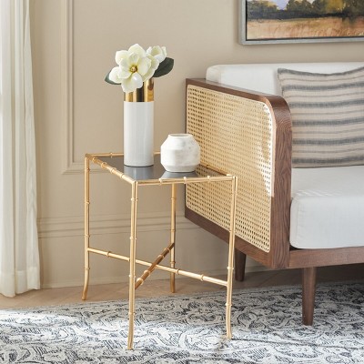 Margaret Rectangular Black Glass and Brass End Table