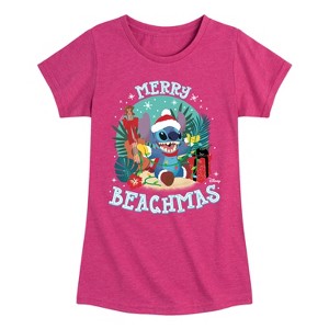 Girls' - Lilo and Stitch - Merry Beachmas Christmas Fitted Short Sleeve Graphic T-Shirt - 1 of 4