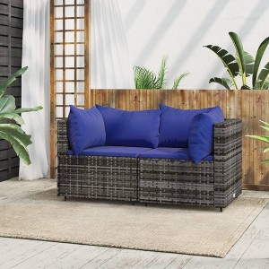 vidaXL Patio Corner Sofas with Cushions 2 pcs Gray Poly Rattan - 1 of 4