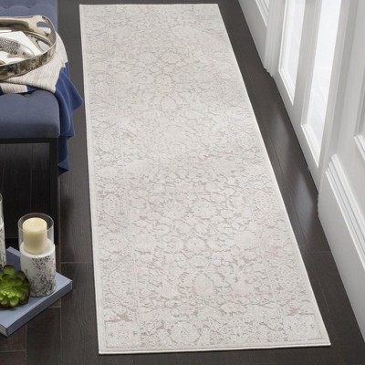 Beige Floral Synthetic 2'3" x 12' Runner Rug