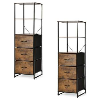 Tangkula 2PCS Industrial 3-tier Bookshelf 3 Drawers Dresser for Study Bedroom Living Room
