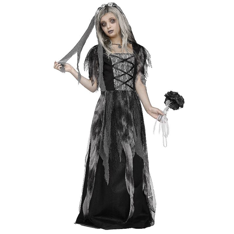 Fun World Girls' Cemetery Bride Dress Costume, 1 of 2
