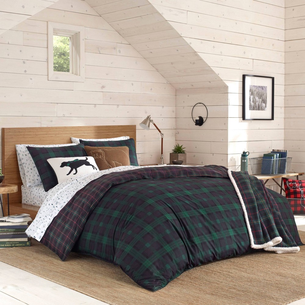 Photos - Bed Linen Eddie Bauer Full/Queen Woodland Tartan Reversible Duvet Cover Set Green  