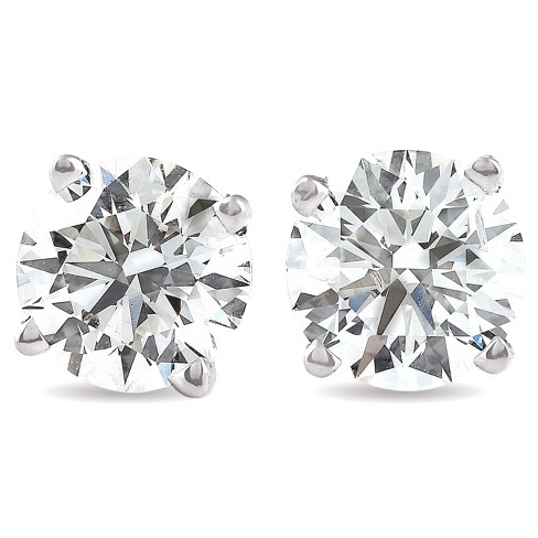 Round Brilliant Cut Stud Earrings, Tension Back, Basket Set 2½ Ct. Tw. Dew | 14K White Gold by Diamond Nexus