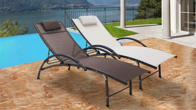 3pc Outdoor Aluminum 5 Position Adjustable Lounge Chairs with Covered Headrests - Brown - Crestlive Products, 2 of 10, play video