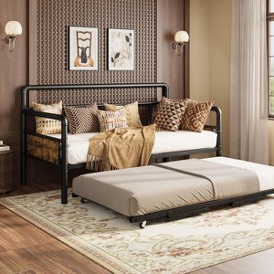 Daybed with Trundle, Twin Daybed with Pop Up Trundle Set, Metal Twin Bed Frame with Steel Slat Support, Sofa BedFrame for Kids/Teens/Adults - 1 of 4