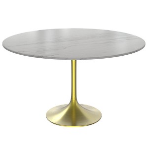 LeisureMod Verve 48" Round Dining Table, Modern Stone Top Dining Table with Brushed Gold Stainless Steel Pedestal Table Base - 1 of 4