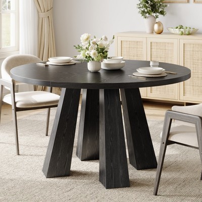 Round Dining Table for 4-6, 47" Wood Kitchen Dinner Table with Sturdy Base Pedestal for Living Room, Apartment