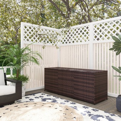 Mixed Brown Wicker and Plastic Outdoor Deck Box, 70.9"