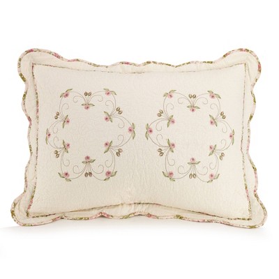 Twin Pink Cotton Embroidered Quilt Set with Scalloped Edges