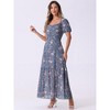INSPIRE CHIC Women's Floral Smocked Square Neck Ruffle Beach Boho Maxi Dress - 2 of 4