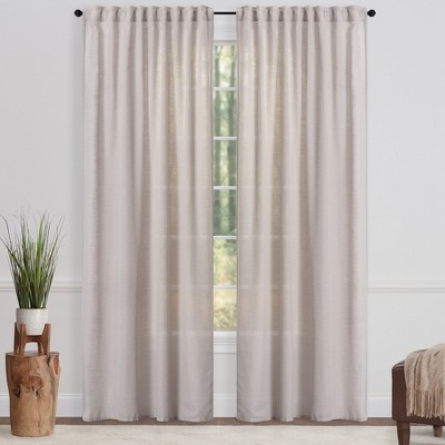 Beige Semi-Sheer Polyester Rod Pocket Window Curtains, 52 x 84 Inches