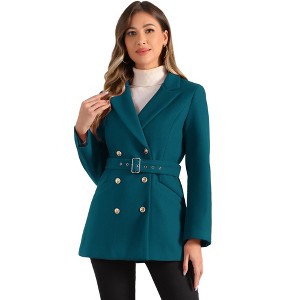 INSPIRE CHIC Women's Double Breasted Work Office Elegant Winter Notched Collar Coat - 1 of 4