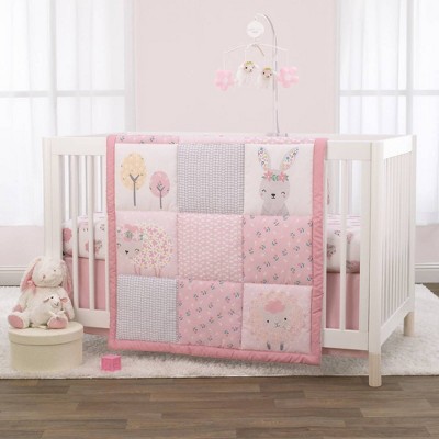 Little Love By NoJo Farm Chic Little Lambs Crib Bedding Set - Pink/Gray/White 3pc