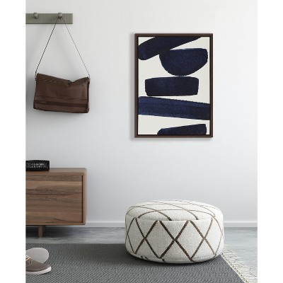 Japandi Abstract Blue and White Canvas Print with Walnut Frame
