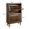 Shoe Cabinet with Flip Drawers, Entryway Shoe Organizer for Hallway or Foyer, Walnut Slim Storage Cabinet with Modern Fence Design-The Pop Home - 4 of 4