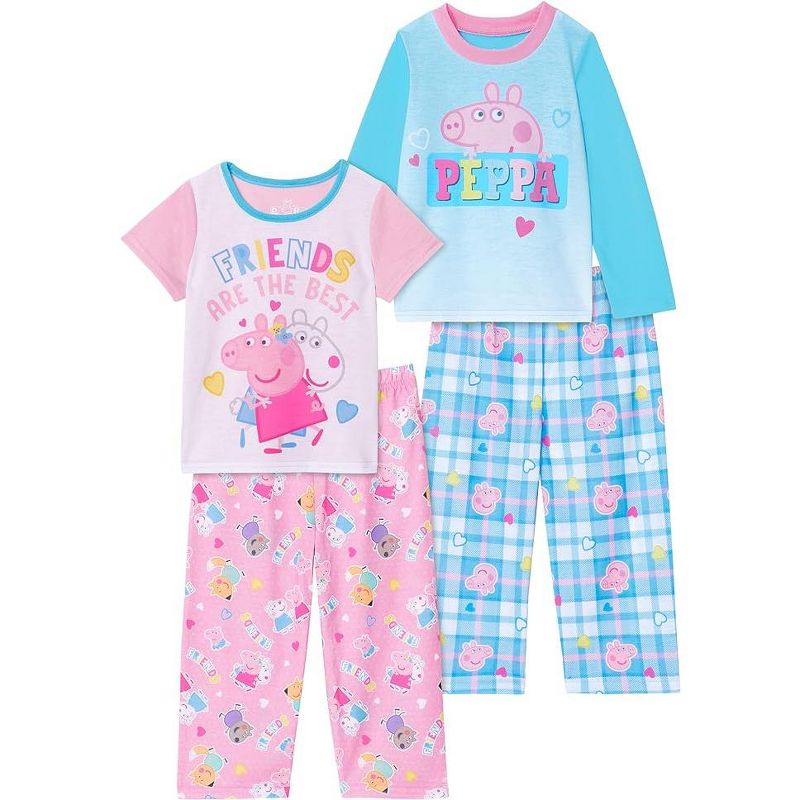 Peppa Pig Girls 4-Piece Sleepwear Sets Sleep Shirts and Bottoms for Kids, 1 of 2