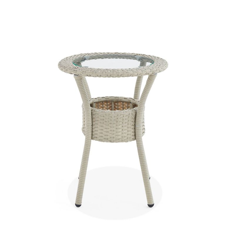 All-Weather Wicker Haven Outdoor Accent Table with Storage Beige - Alaterre Furniture, 4 of 9
